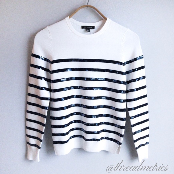 Ann Taylor Sweaters - A N N Taylor ❥ Navy Sequin Stripe Sweater